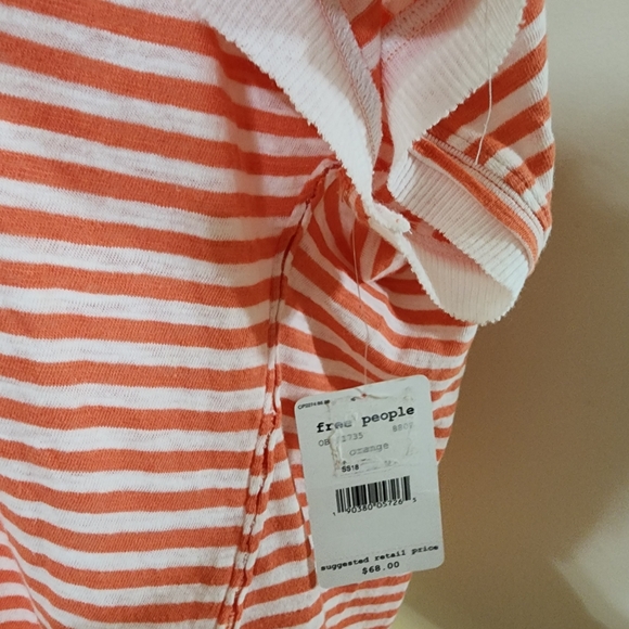 NEW Free People We The Free Size M Take Me Orange Striped Boho T-shirt - Picture 11 of 14